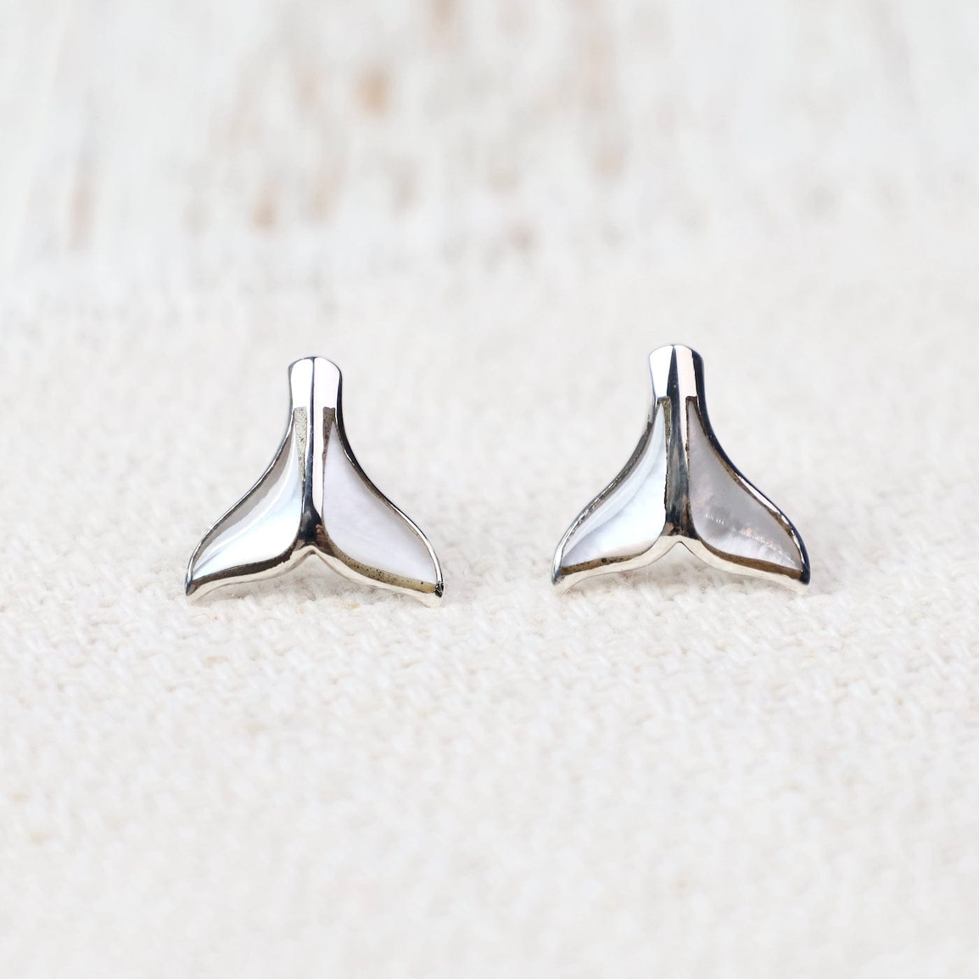EAR Sterling Silver Tiny Mother of Pearl Whale Tail Po