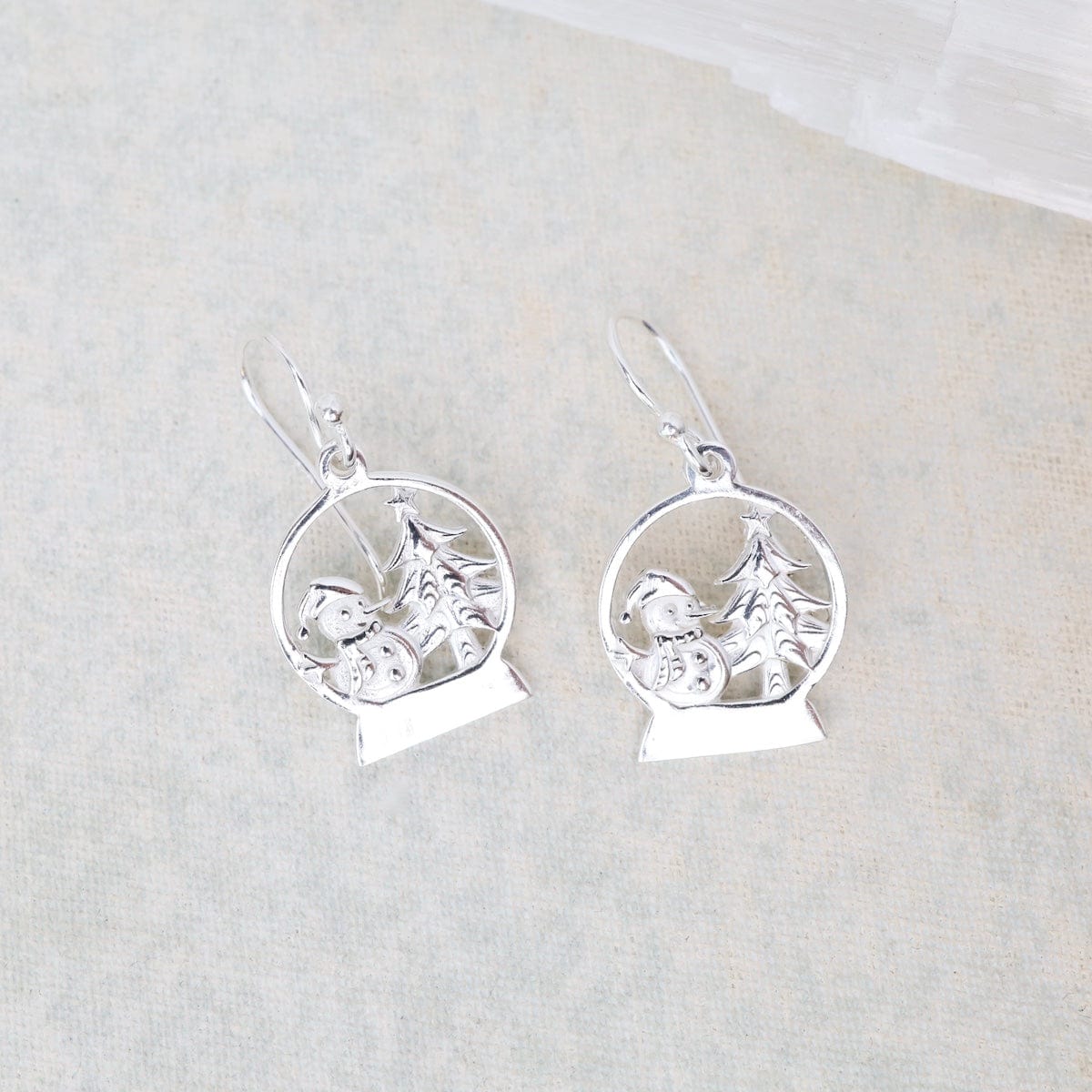 EAR Sterling Silver Tree & Snowman Drop Earrings