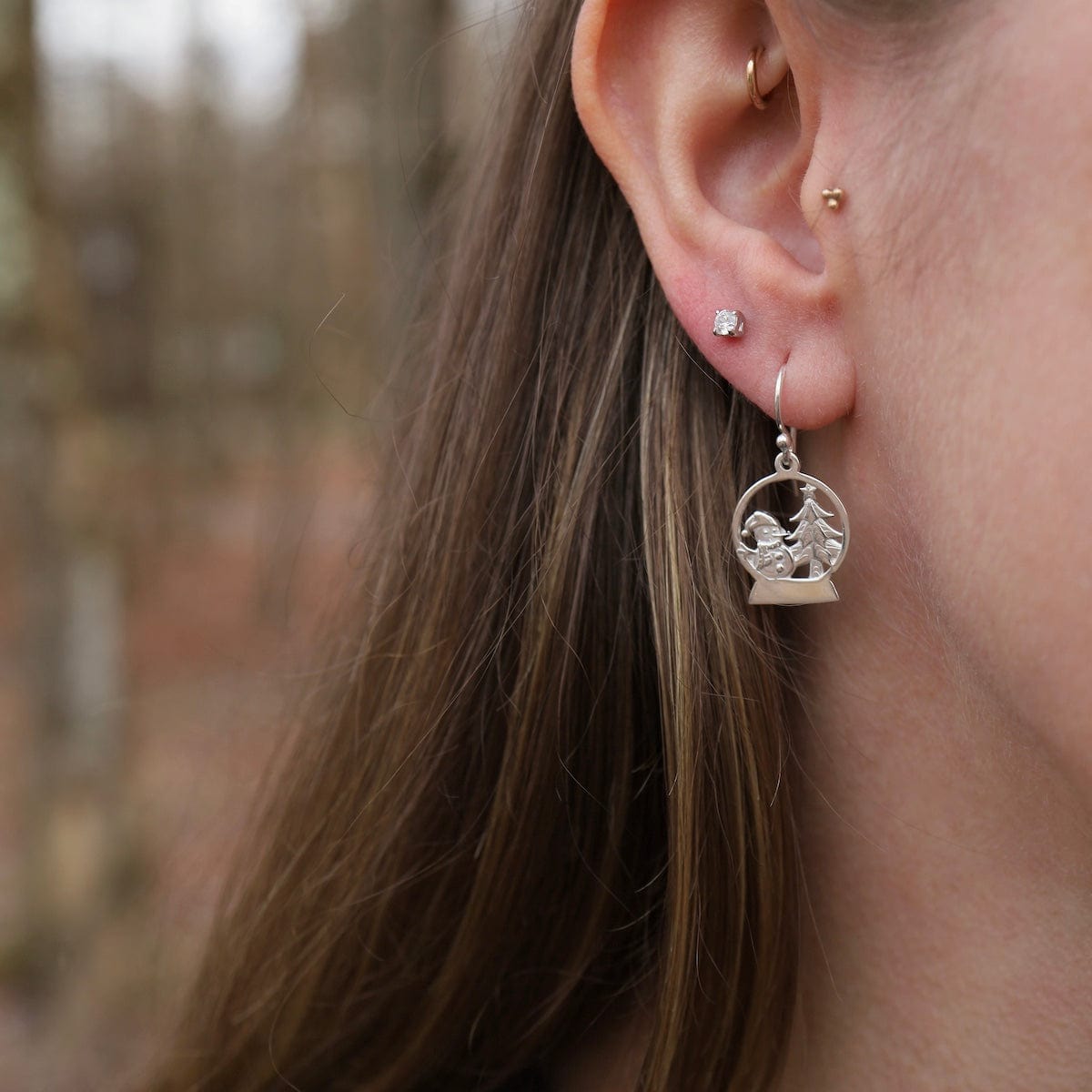 EAR Sterling Silver Tree & Snowman Drop Earrings