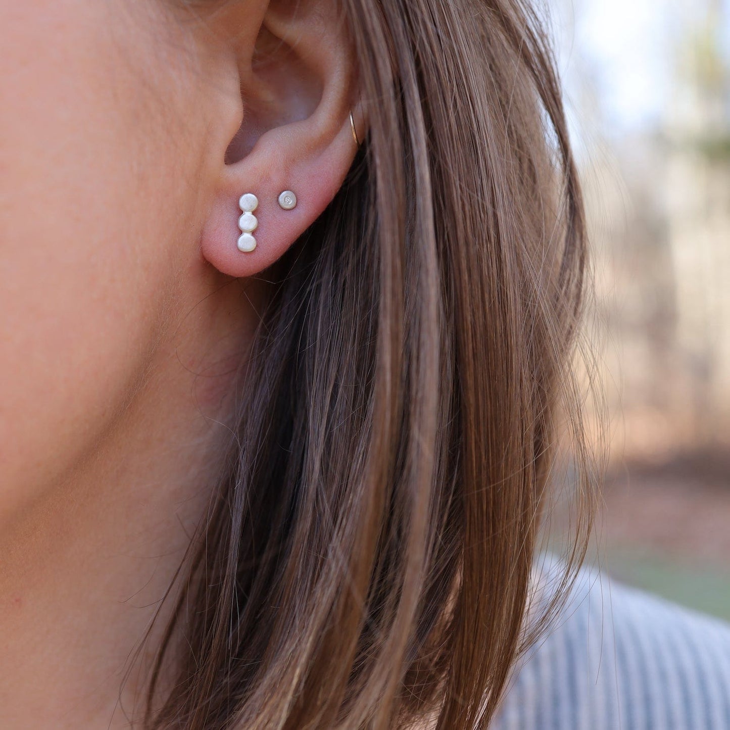 EAR Sterling Silver Triplets Studs Earrings