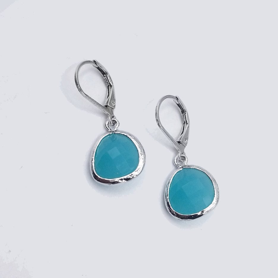 EAR Sterling Silver Turquoise Crystal Lever Back Earring