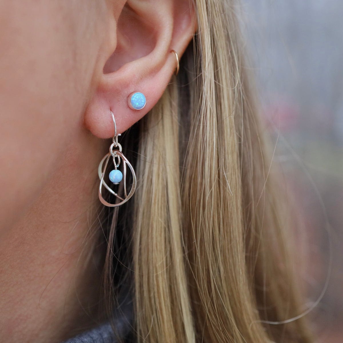 EAR Sterling Silver Twin Blue Opal Earrings