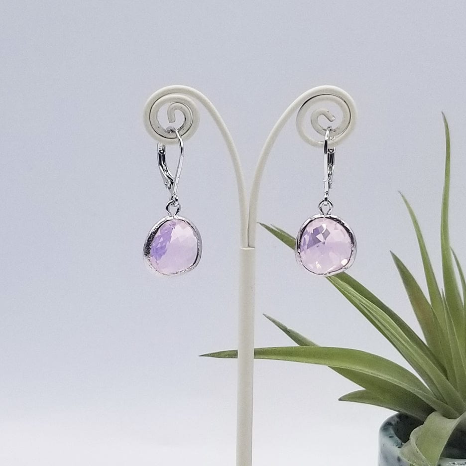 EAR Sterling Silver Violet Opal Crystal Lever Back Earring
