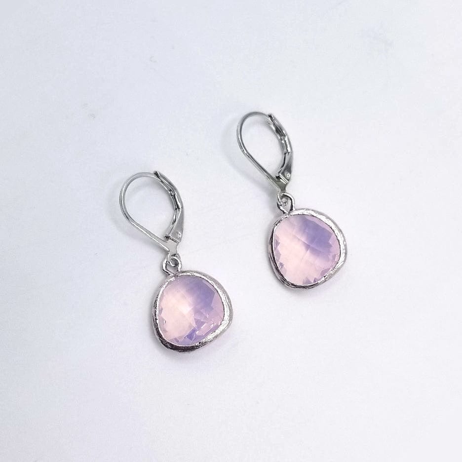 EAR Sterling Silver Violet Opal Crystal Lever Back Earrings