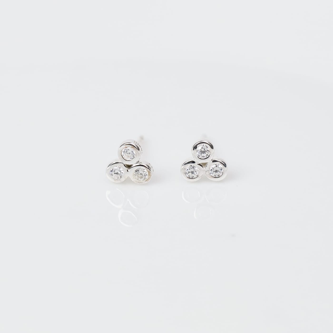 EAR Sterling Silver White Topaz Triple Cluster Bezel Stud Earrings