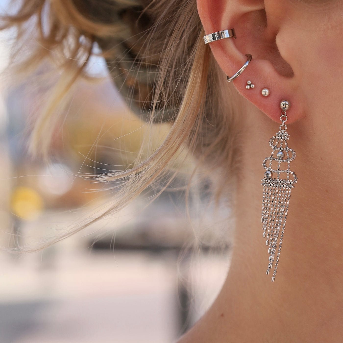 EAR Sterling Silver Woven Drape with Dangles Earrings