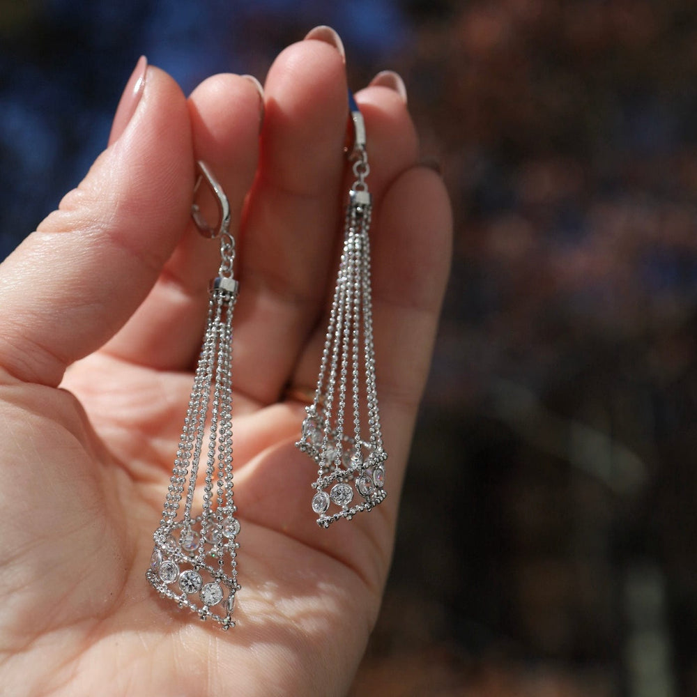 
                  
                    EAR Sterling Silver Woven Draped Spiral CZ Dangle Earrings
                  
                