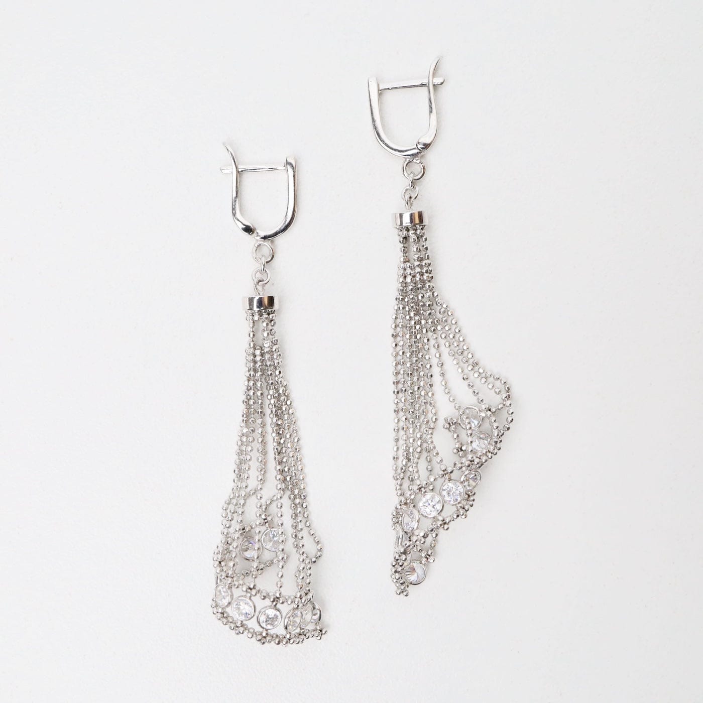 EAR Sterling Silver Woven Draped Spiral CZ Dangle Earrings