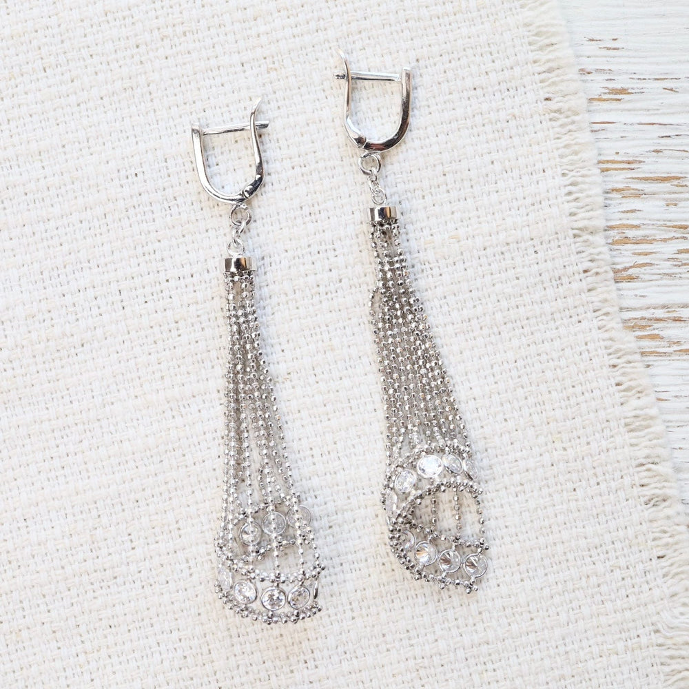 
                  
                    EAR Sterling Silver Woven Draped Spiral CZ Dangle Earrings
                  
                