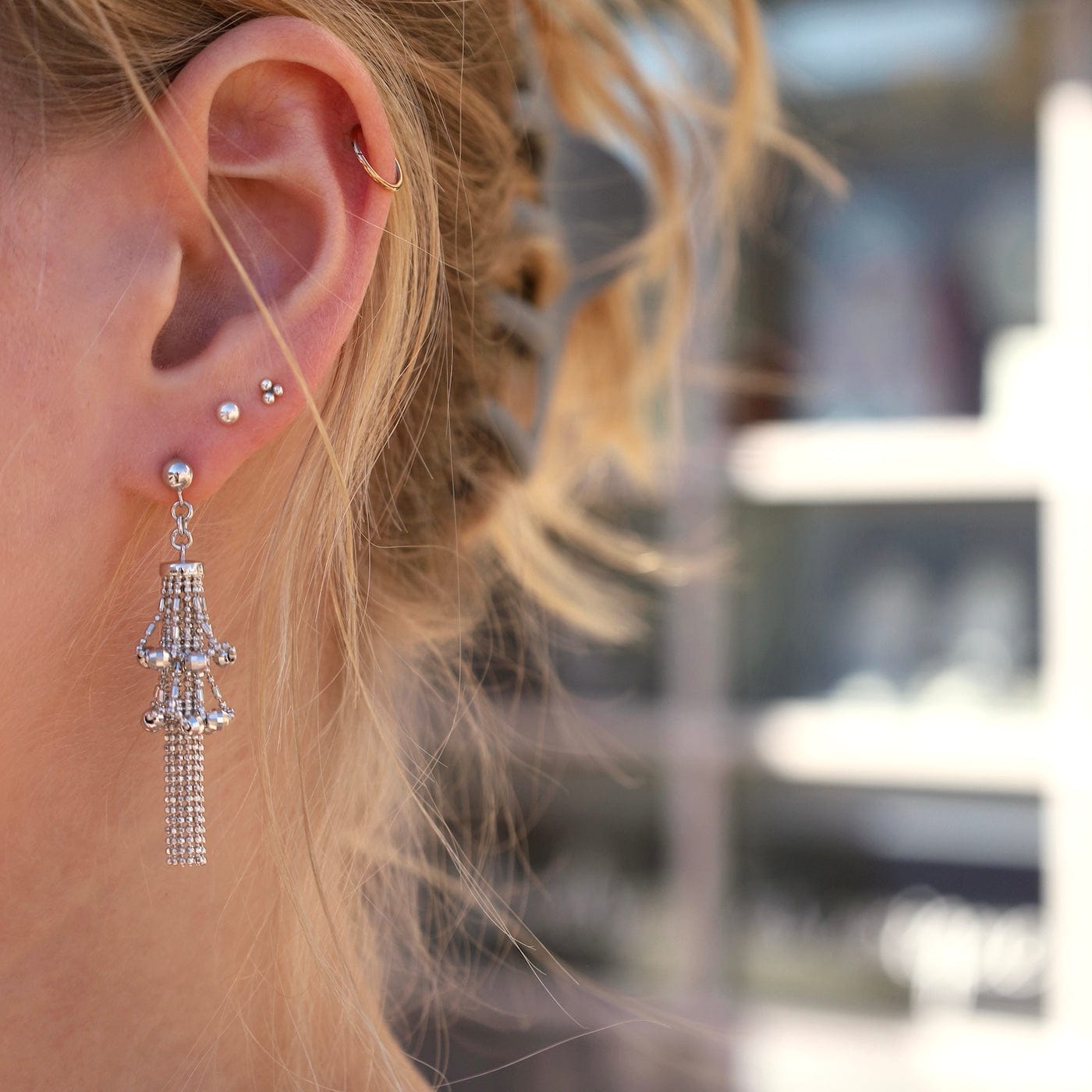 EAR Sterling Silver Woven Lace Double Lantern Earrings