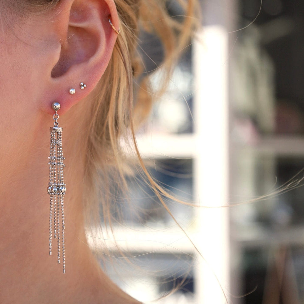 EAR Sterling Silver Woven Lace Long Lantern and Spiral Drops Earrings