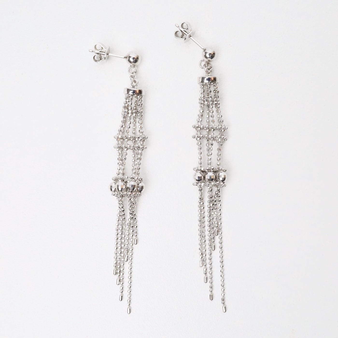 EAR Sterling Silver Woven Lace Long Lantern and Spiral Drops Earrings