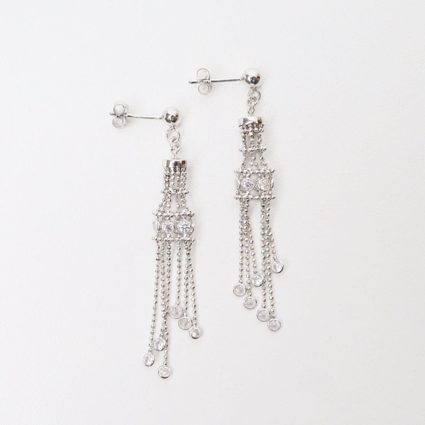 EAR Sterling Silver Woven Lace Long Lantern CZ Earrings