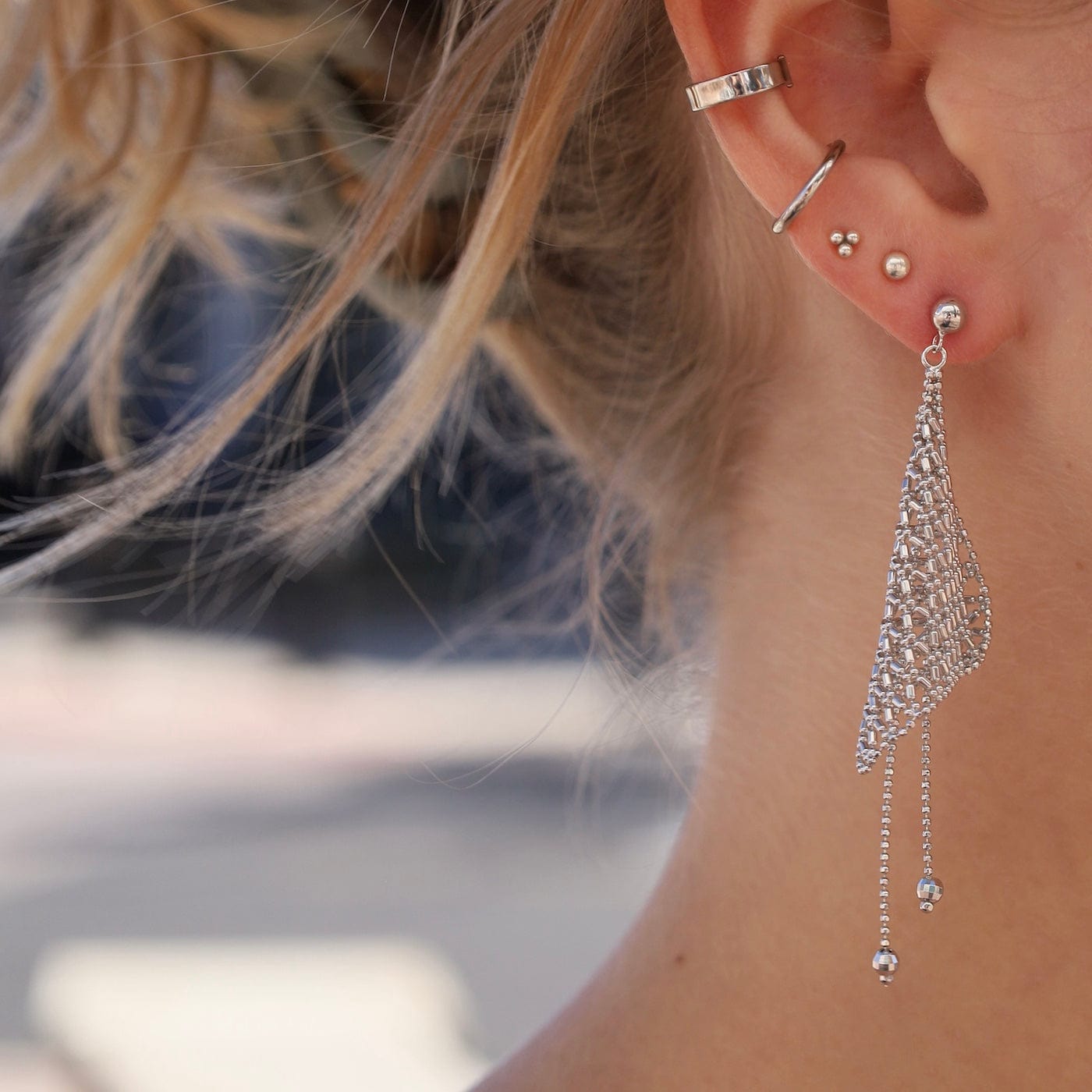 EAR Sterling Silver Woven Lace Trumpet Earrings