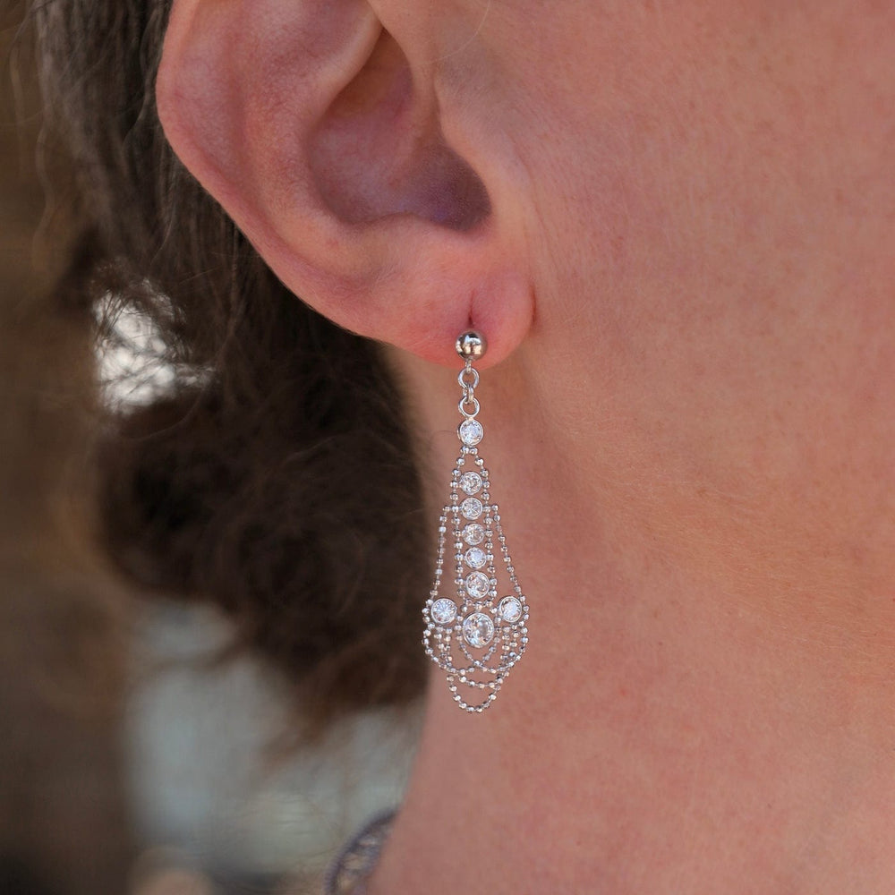 EAR Sterling Silver Woven Lace with CZ Earrings