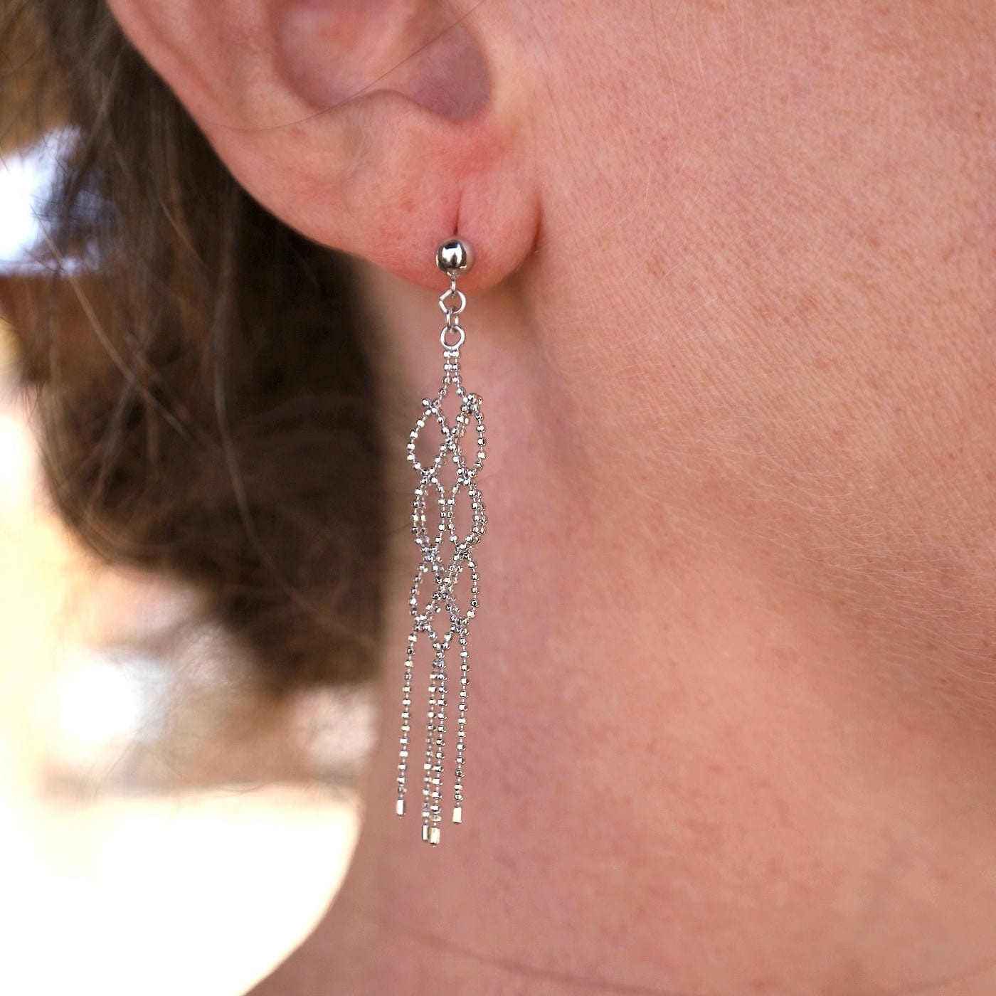 EAR Sterling Silver Woven Open Braid with Fringe Earrings