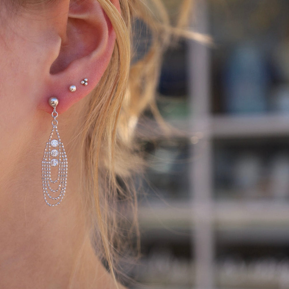 EAR Sterling Silver Woven Simple CZ Drape Earrings