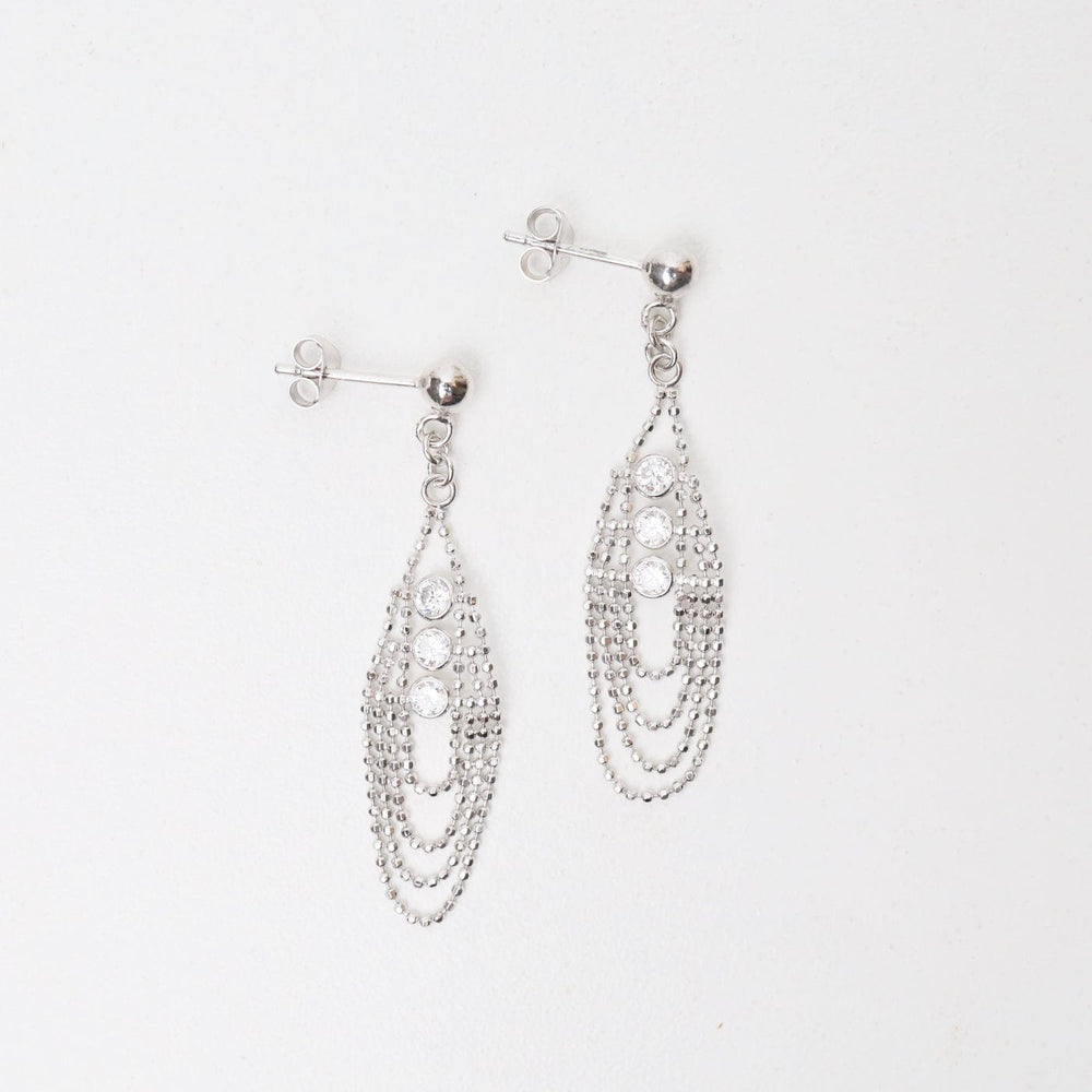 EAR Sterling Silver Woven Simple CZ Drape Earrings