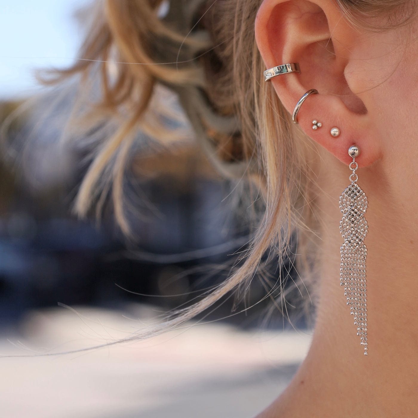 EAR Sterling Silver Woven Twist Fringe Earrings