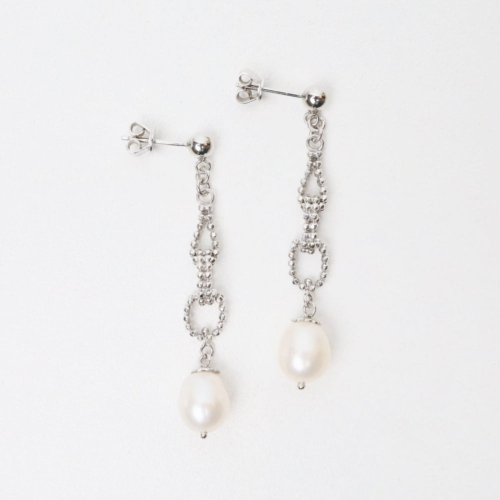 EAR Sterling Triple Links with Pearl Drop Earrings