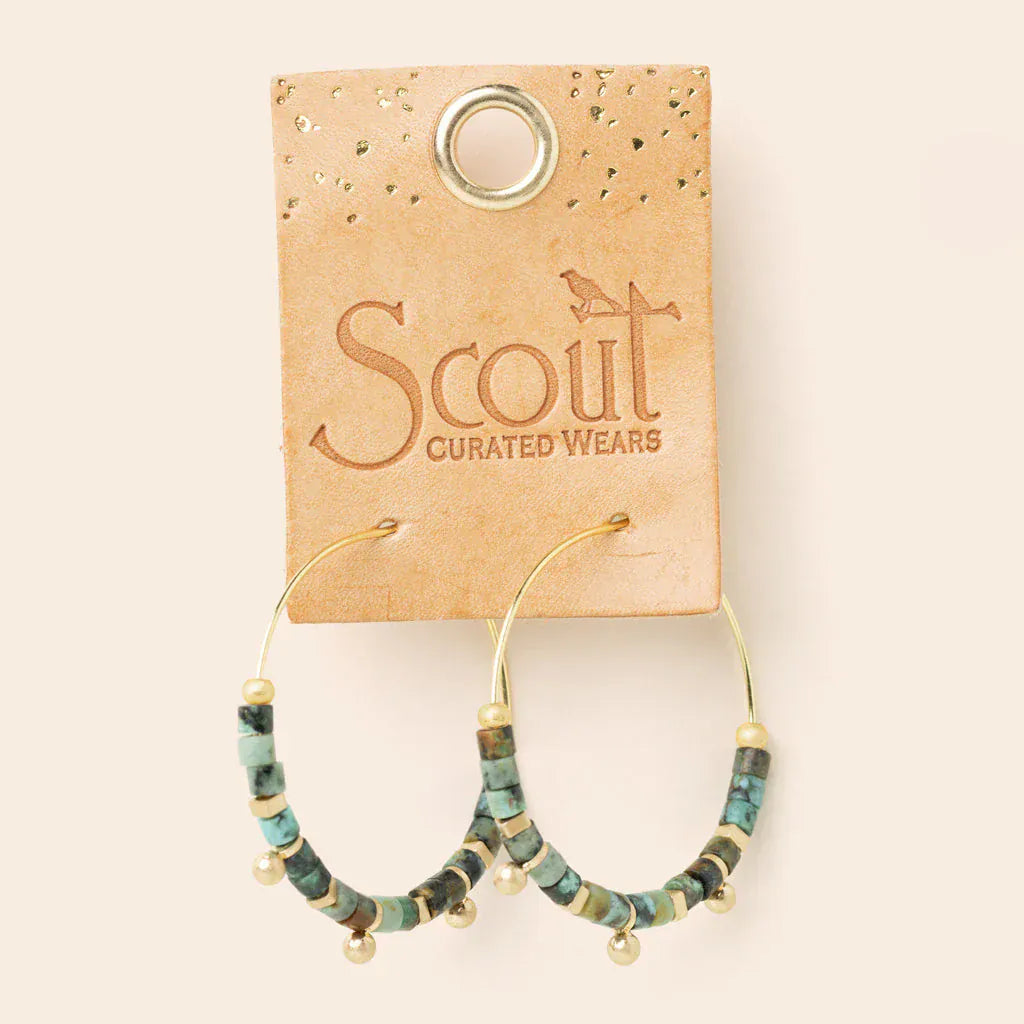EAR Stone Disc Hoop Earring - African Turquoise/Gold
