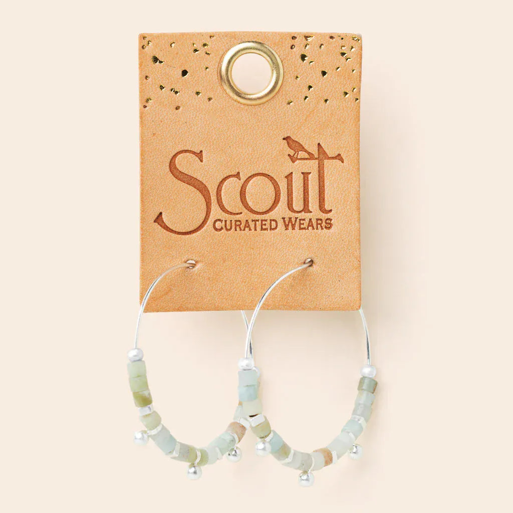 EAR Stone Disc Hoop Earring - Amazonite/Silver