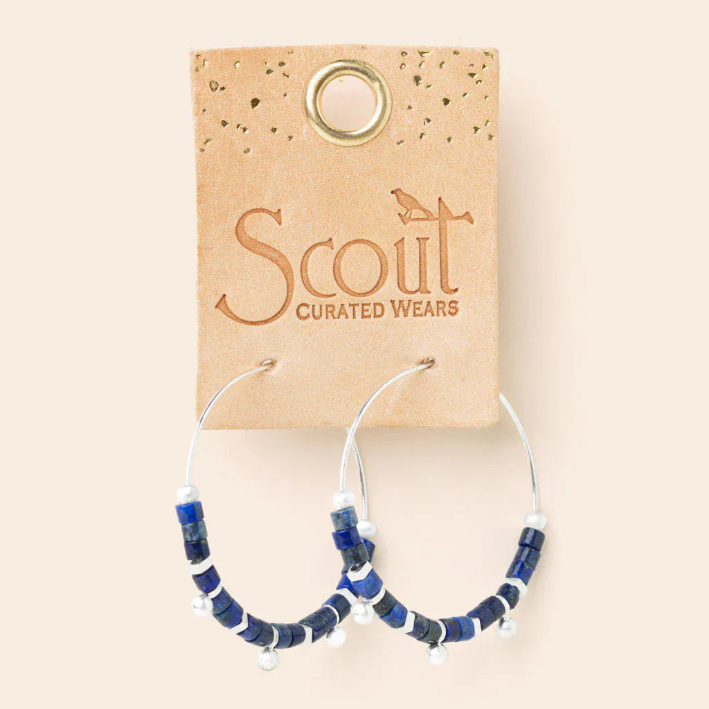 EAR Stone Disc Hoop Earring - Lapis/Silver