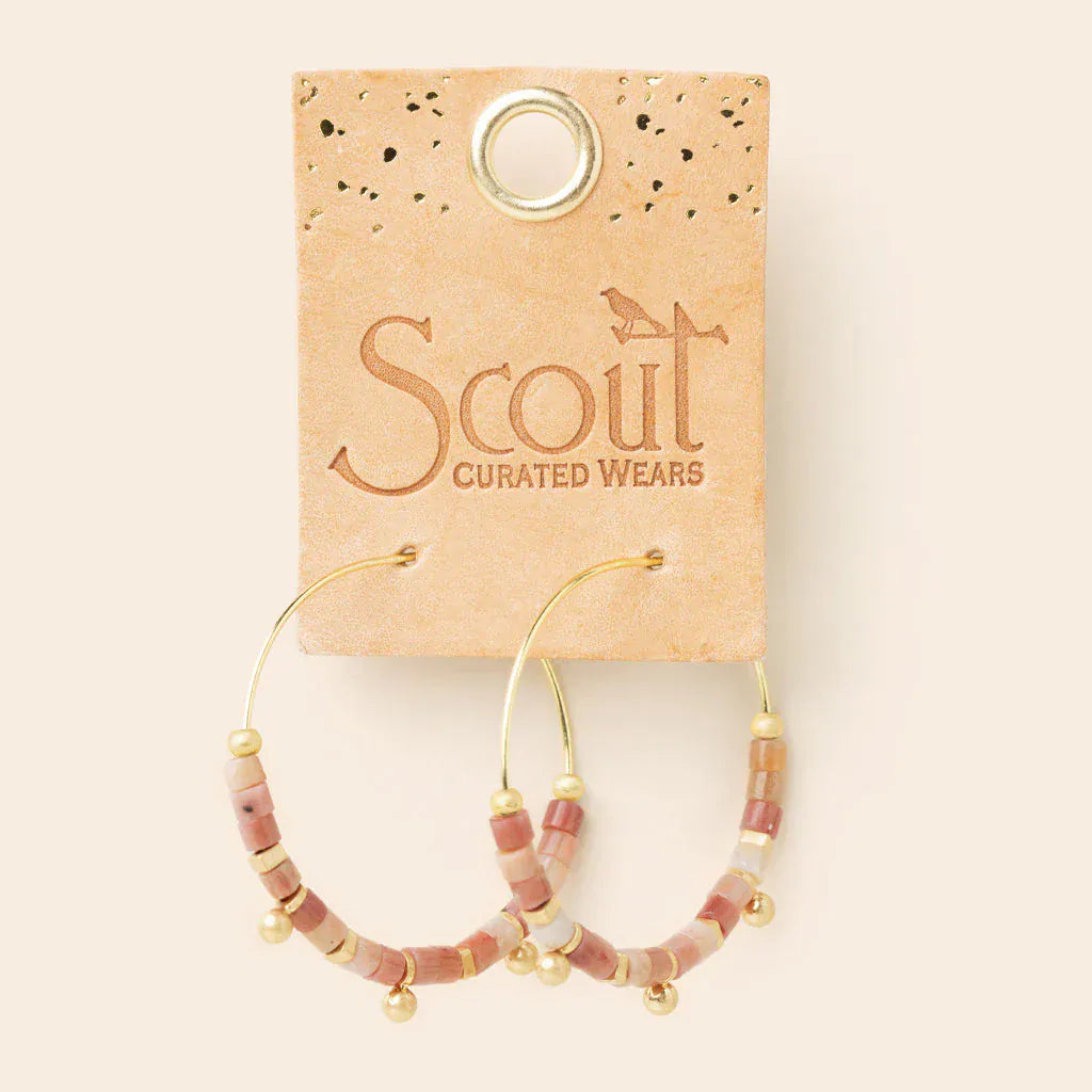 EAR Stone Disc Hoop Earring - Rhodonite/Gold
