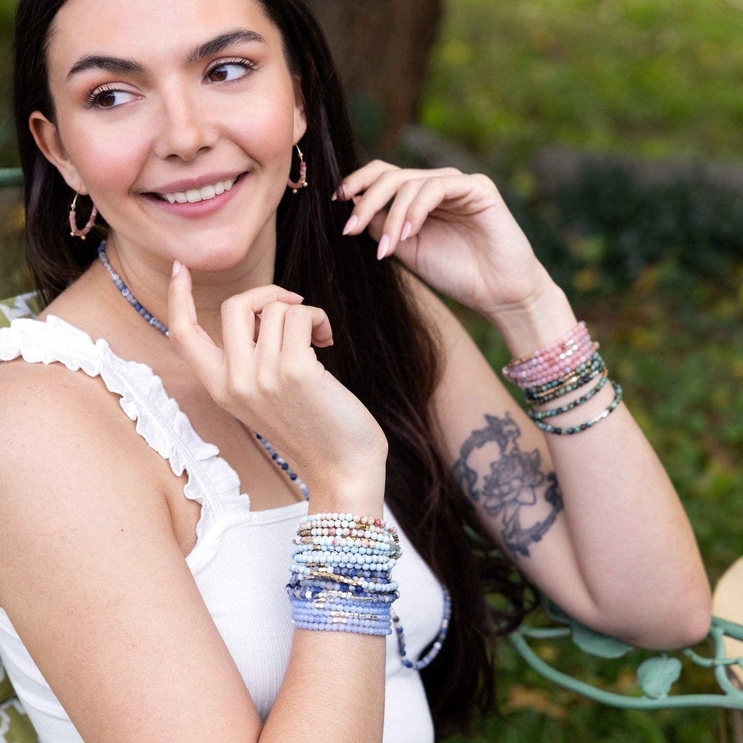 EAR Stone Disc Hoop Earrings in Rhodonite & Gold