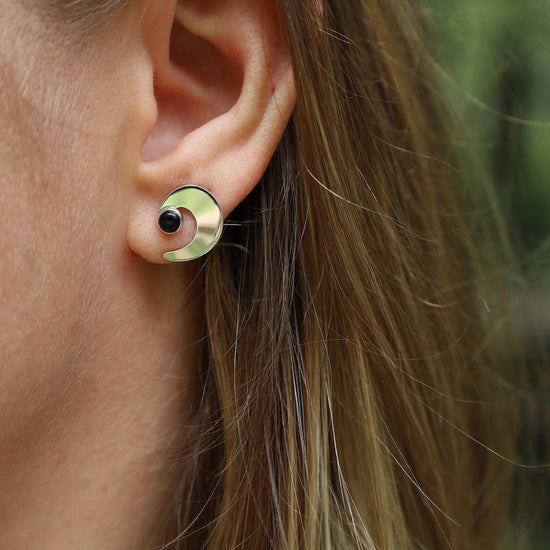 EAR Swirl Post Earrings with Onyx Cabochon