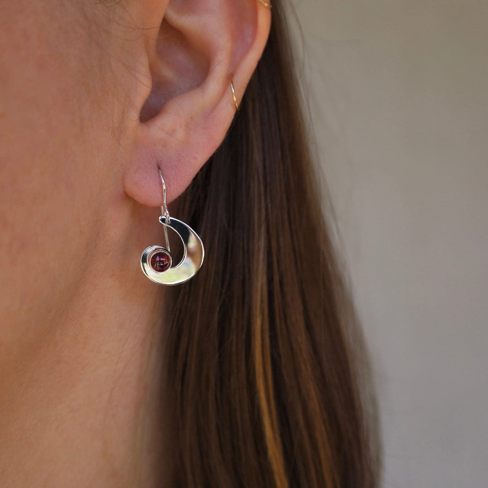 EAR Swirl with Garnet Drop Earring