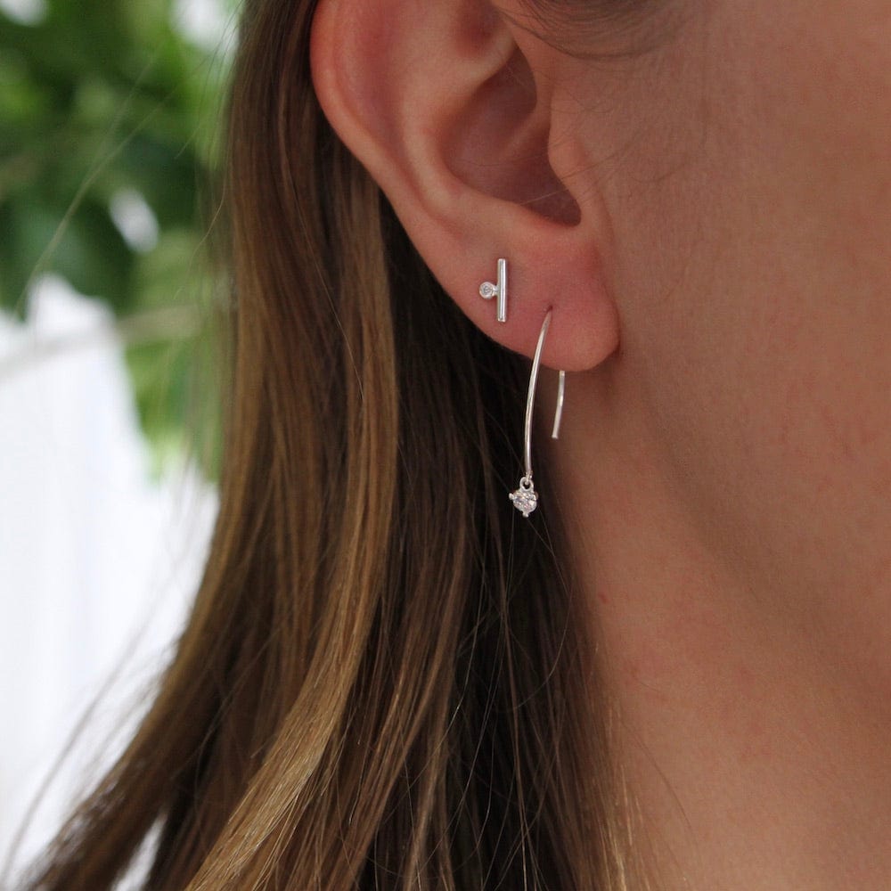 EAR Swooping Wire Earring with Prong Set CZ - Sterling Silver