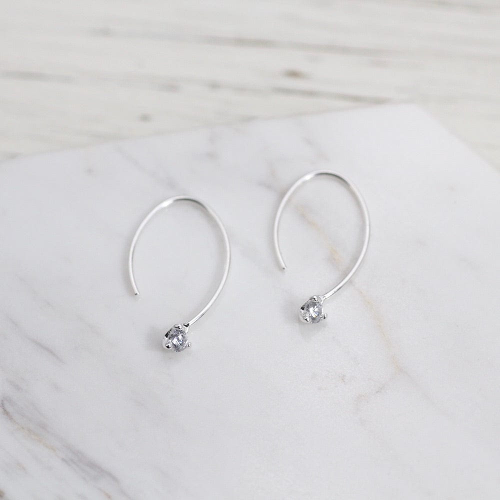 EAR Swooping Wire Earring with Prong Set CZ - Sterling Silver