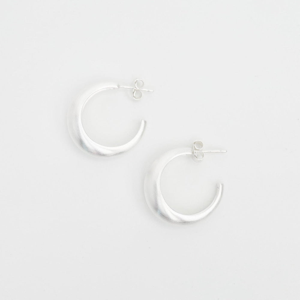 EAR Tapered Dome Hoop on Post - Brushed Sterling Silver