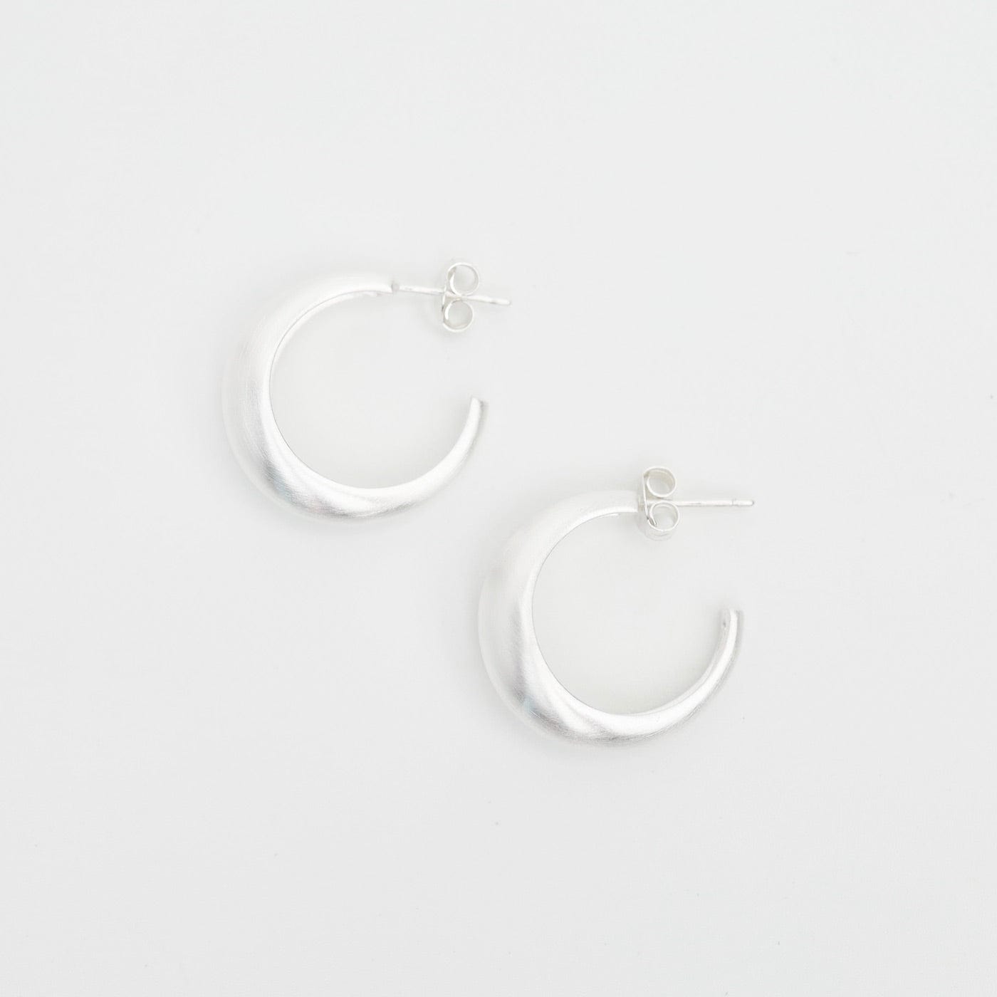 EAR Tapered Dome Hoop on Post - Brushed Sterling Silver