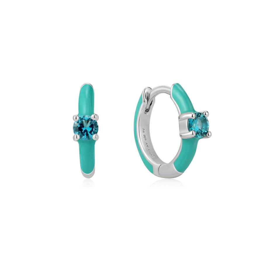 
                      
                        EAR Teal Enamel Silver Huggie Hoop Earrings
                      
                    