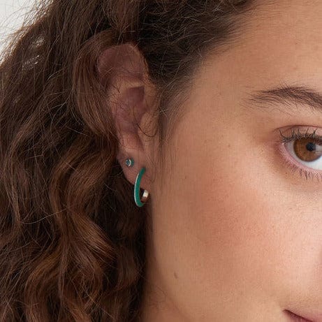 EAR Teal Enamel Thick Silver Hoop Earrings