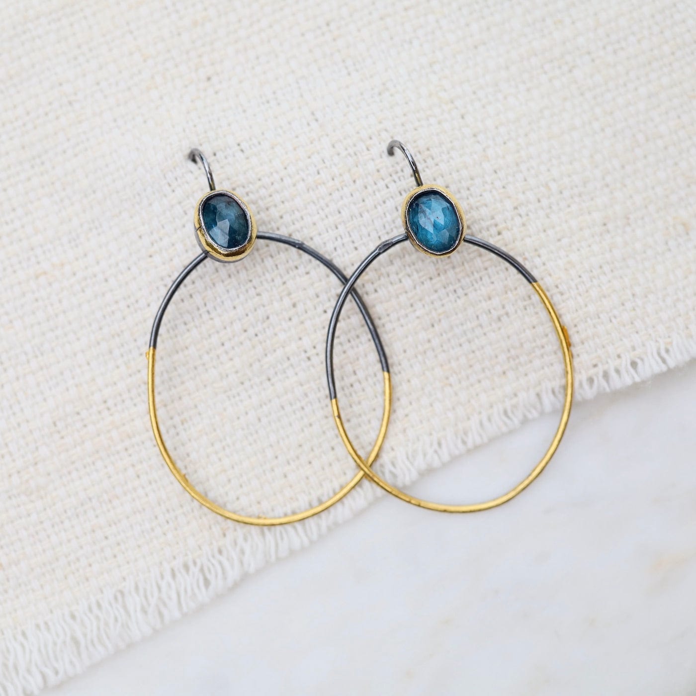 EAR Teal Kyanite Rim Hoop Earrings