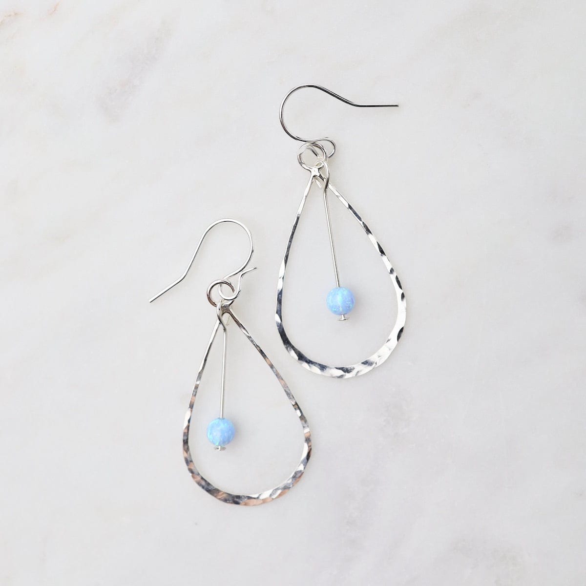 EAR Teardrop with Hanging Blue Opal Ball Earrings