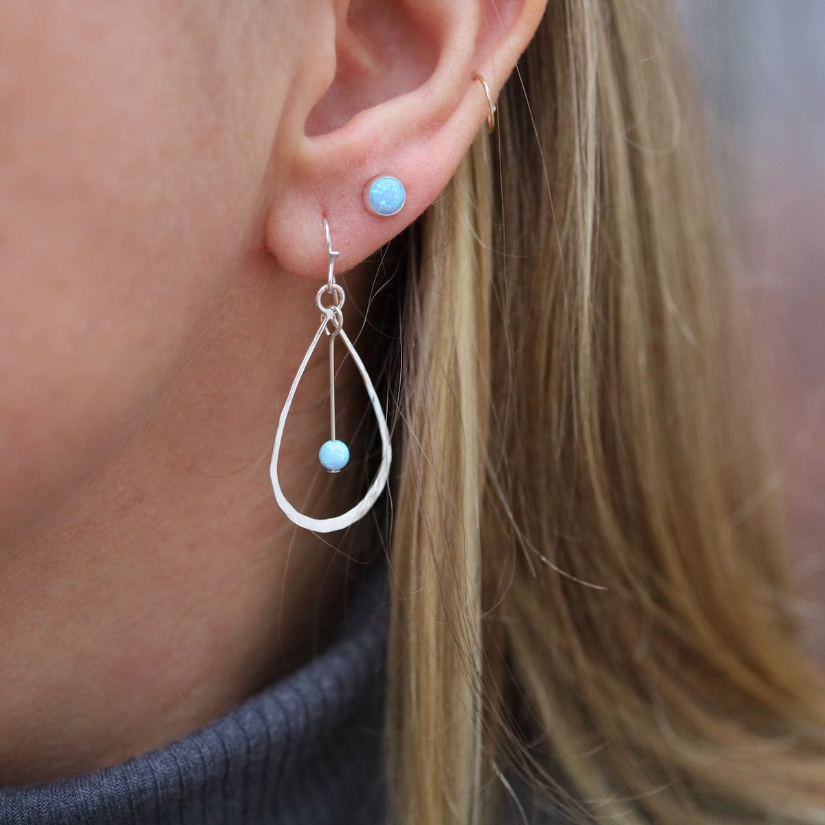 EAR Teardrop with Hanging Blue Opal Ball Earrings
