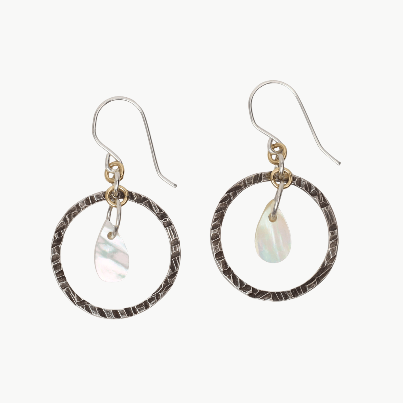 EAR Textured Oxidized Circle with Mother of Pearl Earr