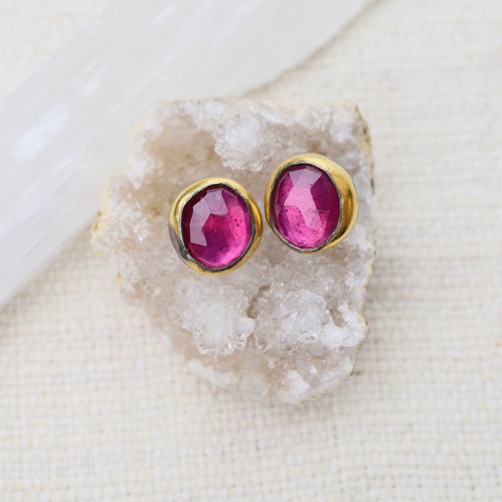 EAR Thai Pink Sapphire Medium Crescent Rim Post Earrings