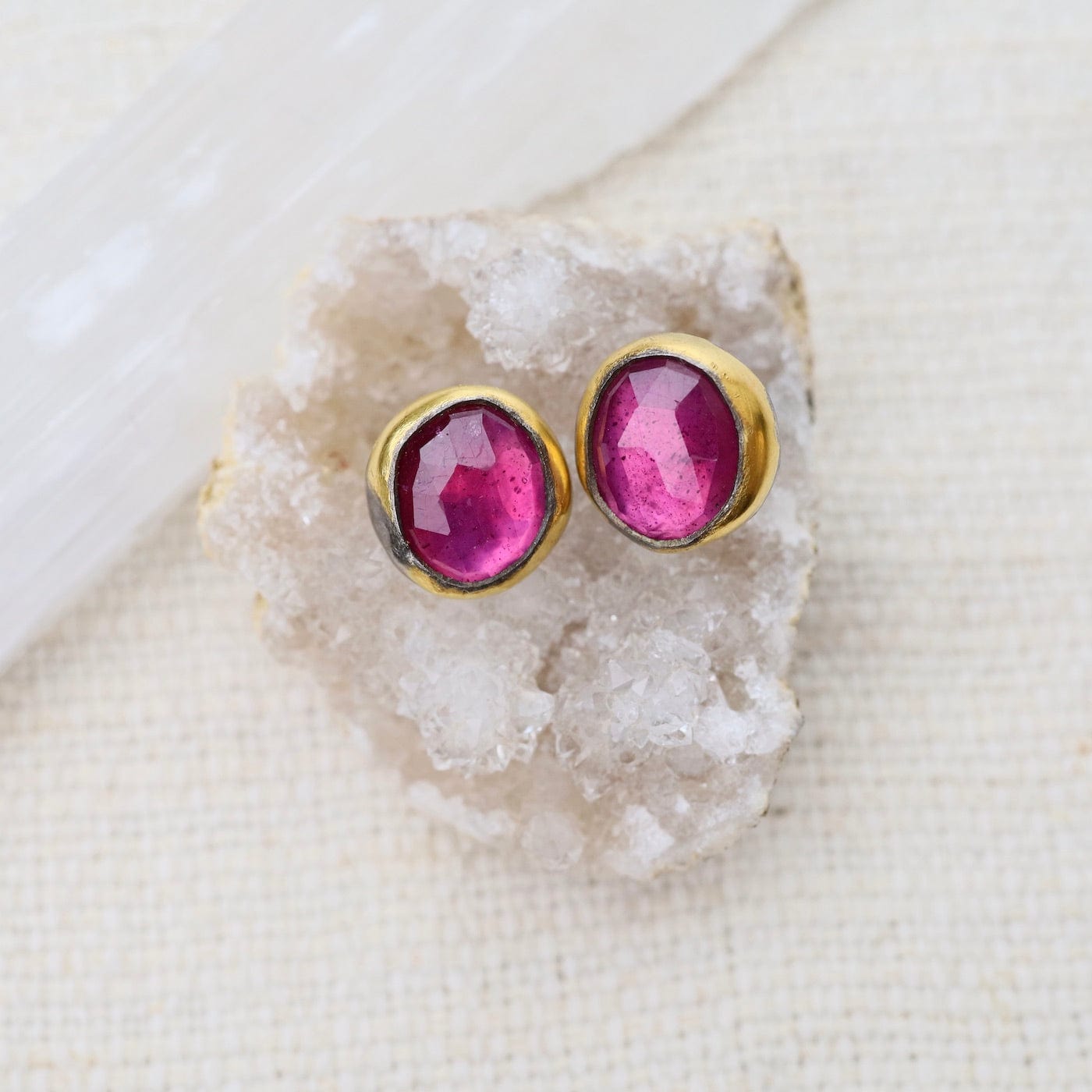 EAR Thai Pink Sapphire Medium Crescent Rim Post Earrings