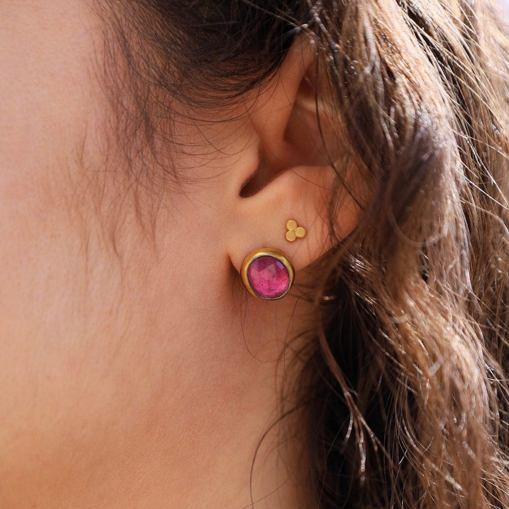 EAR Thai Pink Sapphire Medium Crescent Rim Post Earrings