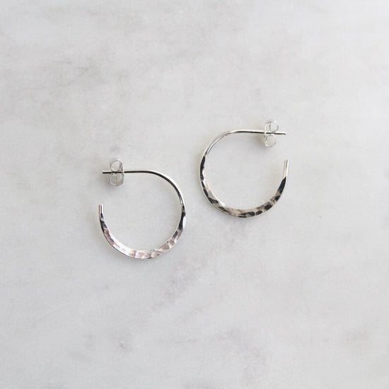 EAR Thin 20mm Sterling Silver Hammered Hoop