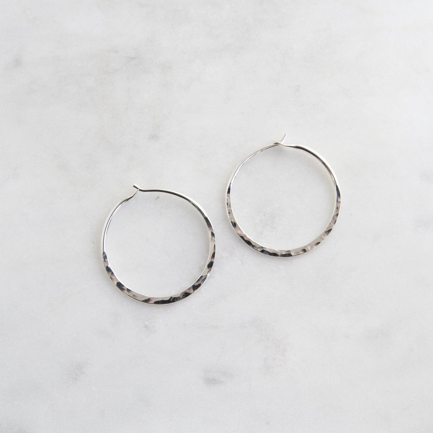 EAR Thin 25mm Sterling Silver Hammered Hoop