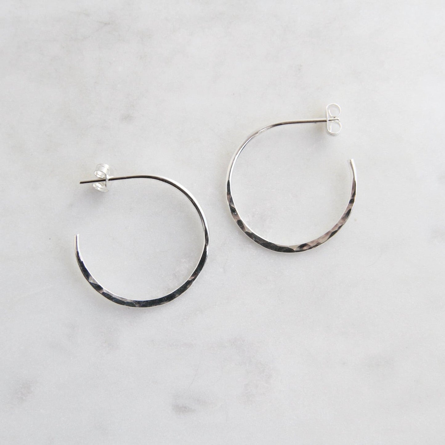EAR Thin 25mm Sterling Silver Hammered Hoop