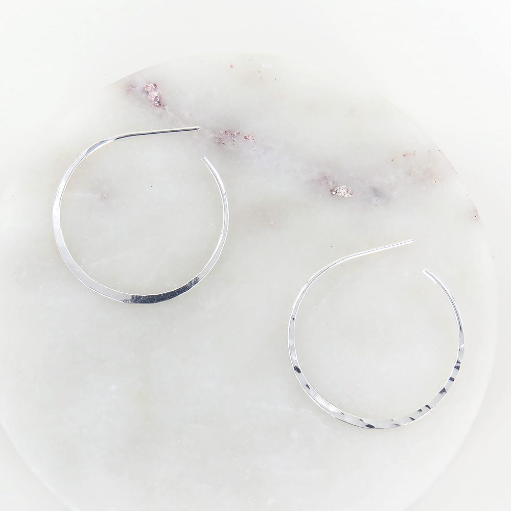 EAR Thin 30mm Sterling Silver Hammered Hoop