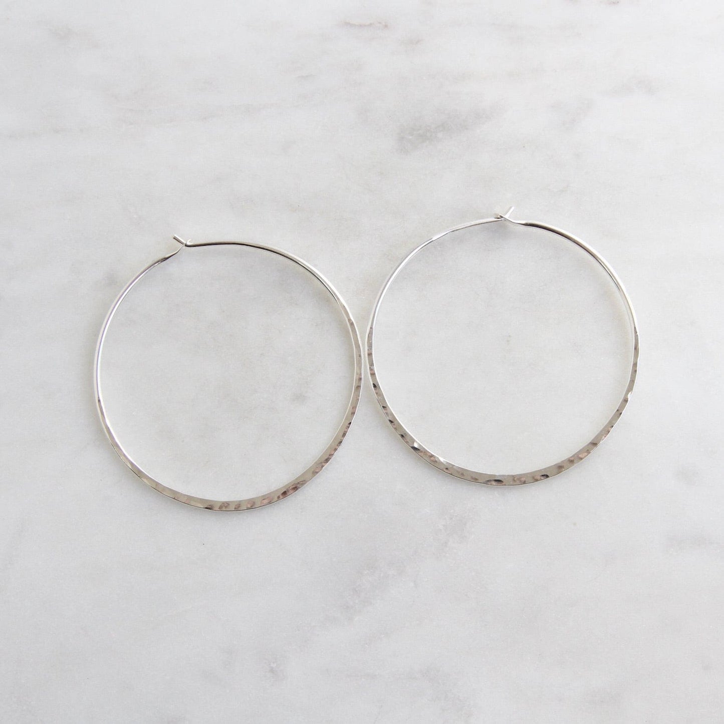 EAR Thin 40mm Sterling Silver Hammered Hoop