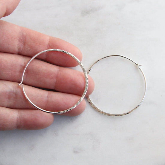 EAR Thin 40mm Sterling Silver Hammered Hoop